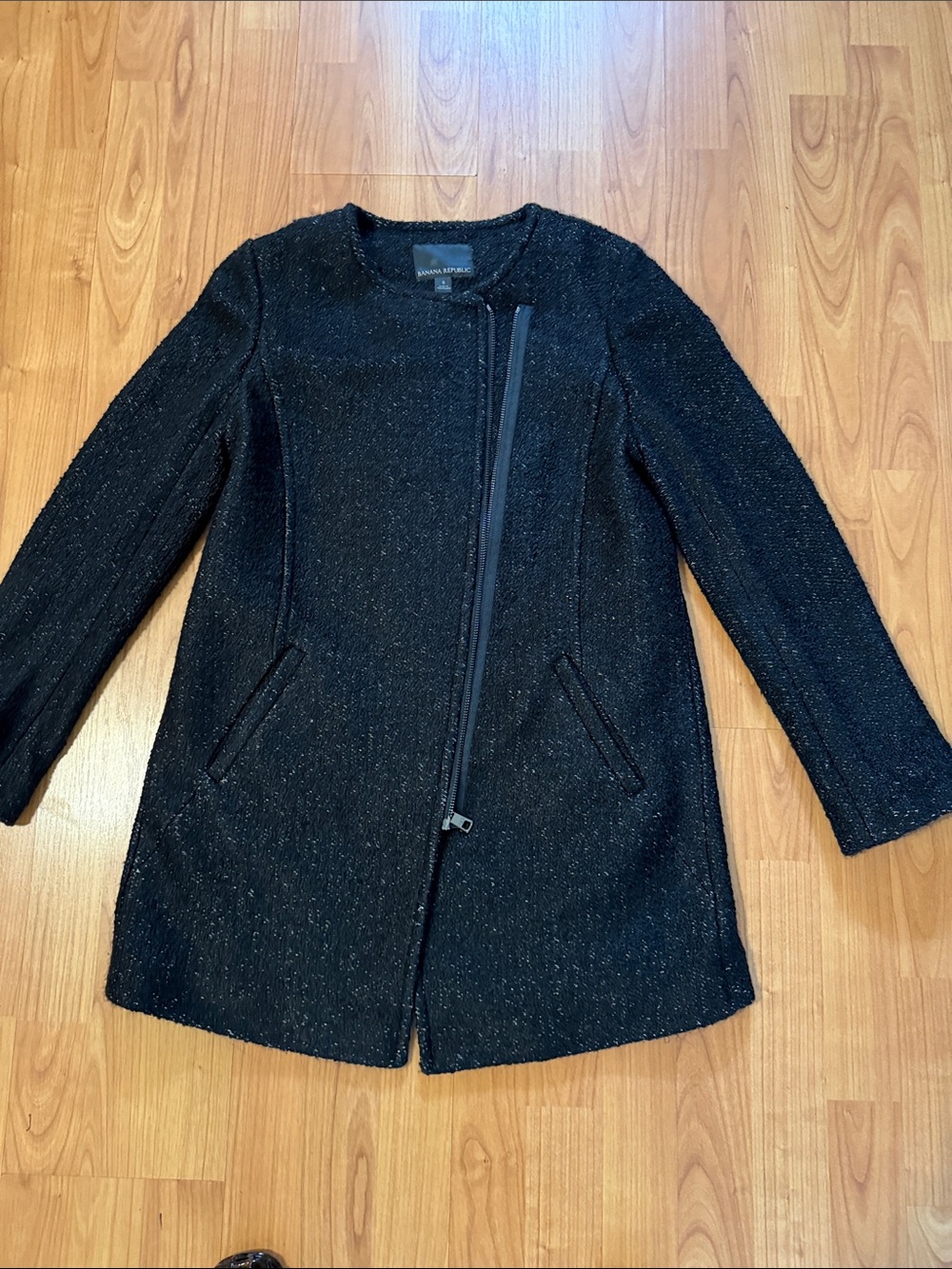 Banana Republic Black Asymmetrical Zip Trench Coat